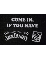 Czarna wycieraczka z napisem Come In If You Have Jack