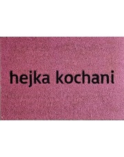 Różowa wycieraczka kokosowa z napisem hejka kochani