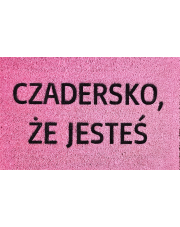 Różowa wycieraczka kokosowa z napisem 